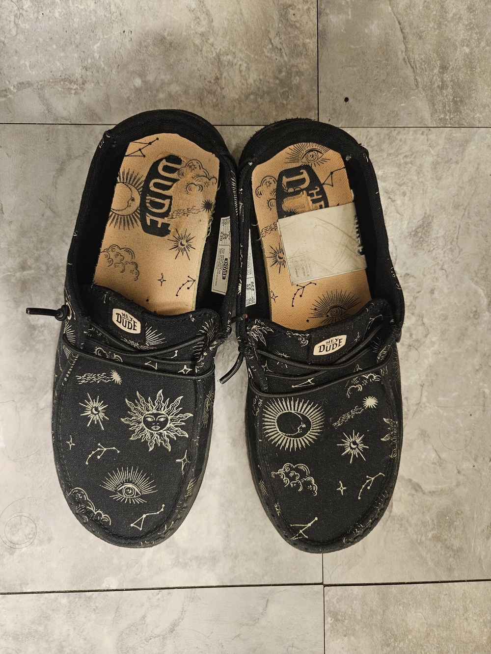 Hey Dude Black Canvas Shoes with Celestial Print